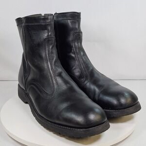 Mens Black Leather Fur Lined Side Zip Winter Boots Vibram Sole Lined Size 10.5